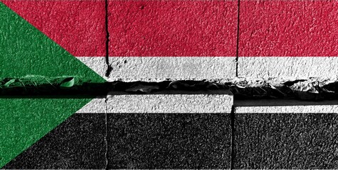 Double exposure of Sudan flag. Symbols depicting the Civil War. The civil war between Sudanese government forces and the paramilitary "Rapid Support Forces". Suitable for base map or report descriptio