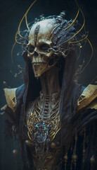 Statue of a skeleton in a metal suit