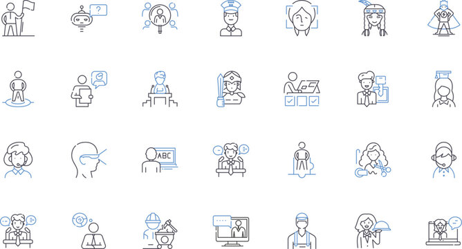 Emulations line icons collection. Replication, Simulation, Imitation, Cloning, Mimicry, Remake, Recreation vector and linear illustration. Duplication,Copying,Reenactment outline signs set