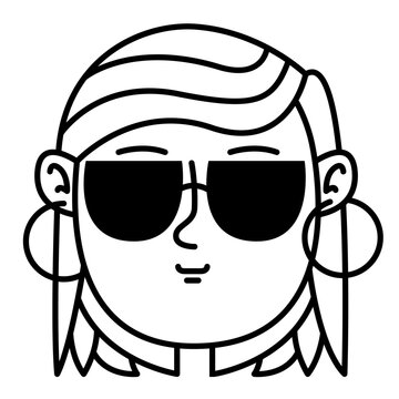Portrait of woman with sunglasses. Female head front view.