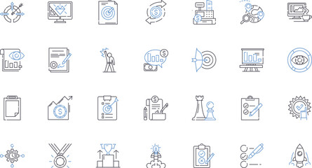 Market process line icons collection. Competition, Supply, Demand, Pricing, Profits, Innovation, Efficiency vector and linear illustration. Resource allocation,Barriers,Incentives outline signs set - obrazy, fototapety, plakaty