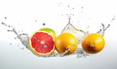 Fototapeta na wymiar Juicy fresh fruits with water splash on white Creating using generative AI tools