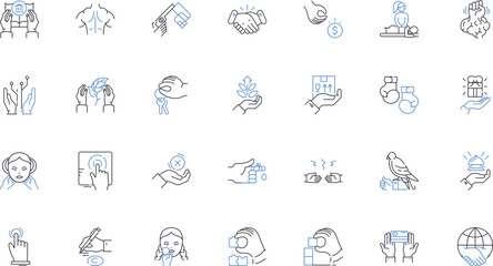 Grasps line icons collection. Handhold, Grip, Clutch, Grapple, Clench, Embrace, Hold vector and linear illustration. Seize,Capture,Secure outline signs set