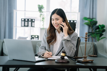 Lawyer business man working with paperwork on his desk in office workplace for consultant lawyer in office.