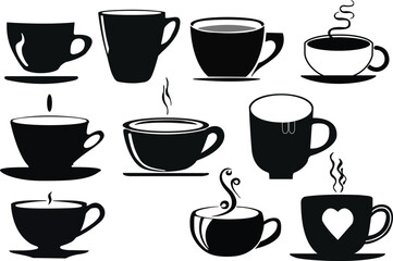 Set of coffee cups. Coffee cup silhouettes. Coffee cup vector illustrations set.