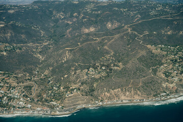 Aerial view of Leo Carrillo State Park and Pacific Coast in Malibu, California.