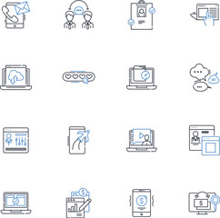 Blog entries line icons collection. Reflections, Insights, Musings, Perspectives, Observations, Recollections, Commentaries vector and linear illustration. Ideas,Reviews,Critiques outline signs set