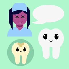 Cute cartoon tooth and dentist set, editable vector 