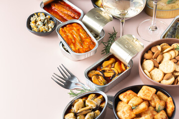 Assortment of Tinned fish, canned food ready for date night