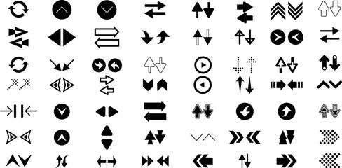 Arrows set of 50 black icons. Arrow icon. Arrow vector collection. Arrow. Cursor. Modern simple arrows. Vector illustration.