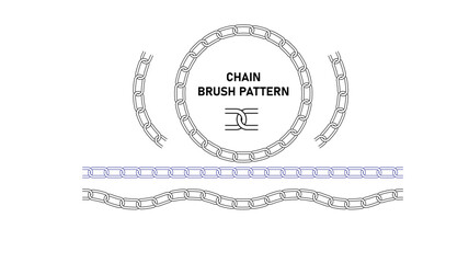 Chains. Vector illustration. Chain icons, parts, circles of chains metal, chain links brush pattern