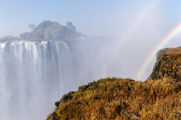 Closeup of the Victoria falls, on the Zimbabwe Zambia Border.