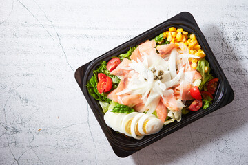 salad with salmon and vegetables	