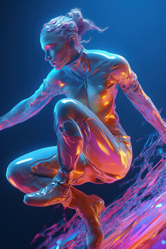 Woman break-dancer, pastel colored fractal following elements. Stunning illustration generated by Ai