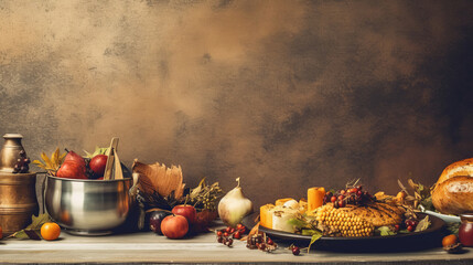 Fototapeta na wymiar Thanksgiving dinner background. Illustration AI Generative.
