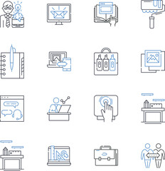Operational outline line icons collection. Efficiency, Performance, Organization, Procedures, Implementation, Execution, Methodical vector and linear illustration. Logistics,Procedures,Scheduling - obrazy, fototapety, plakaty