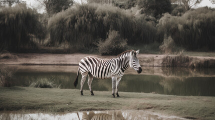 Fototapeta na wymiar Zebra in natural background. Illustration AI Generative.