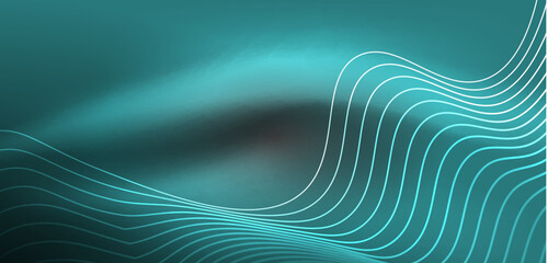 Shiny glowing neon wave. Neon light or laser show, electric impulse, power lines, techno quantum energy impulse, magic glowing dynamic lines