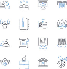 Performance review line icons collection. Evaluation, Feedback, Assessment, Appraisal, Ratings, Metrics, Objectives vector and linear illustration. Goals,Review,Improvement outline signs set