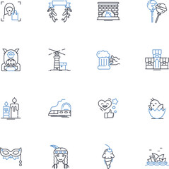 Soiree line icons collection. celebration, gathering, festivity, party, reunion, gala, banquet vector and linear illustration. shindig,get-together,fete outline signs set