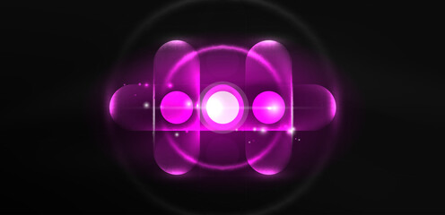 Abstract glowing neon light techno circles background