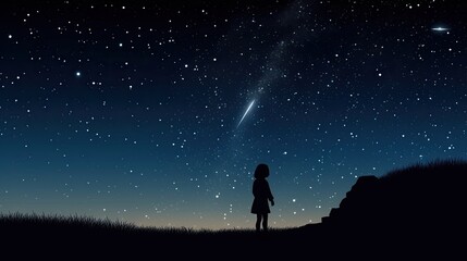 Silhouette of girl looking at a starry sky. Generative AI