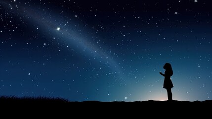 Fototapeta na wymiar Girl looking at a starry sky. Generative AI