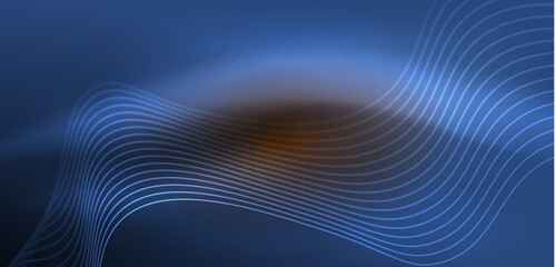 Shiny glowing neon wave. Neon light or laser show, electric impulse, power lines, techno quantum energy impulse, magic glowing dynamic lines