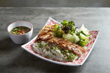 bun cha, grilled pork rice noodles and herbs
