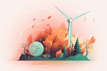 Abstract concept of green energy, alternative energy generation, renewable energy and environment conservation on our planet. AI generative illustration. Generative AI