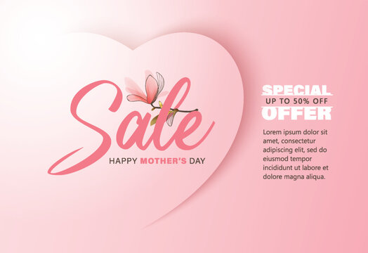 Happy Mother's Day Calligraphy Abstract Art Background Vector. Sale Banner Design Template