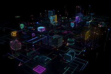 representation of Blockchain technology that captures its complex and secure nature.
Generative AI illustrations