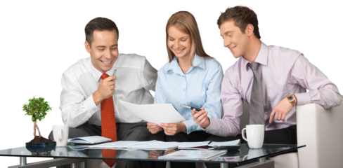 Smiling happy business team  isolated on white background