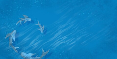 Hand drawn watercolor texture abstract background with blue water