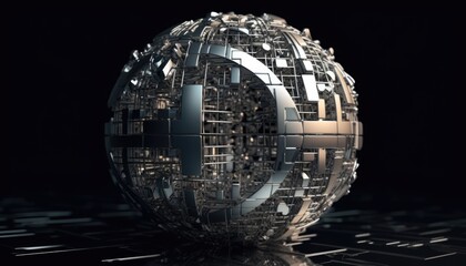 Glossy globe metal black background Generative Ai