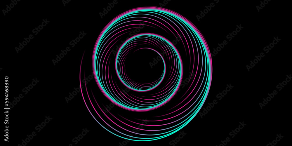 Aufkleber vector abstract circle frame with wavy rounded glitch lines pattern flowing in blue pink colors isol
