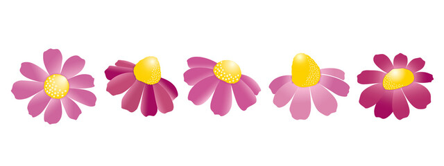 グラデーションが引き立てる可愛いピンク色の花のイラスト、セット