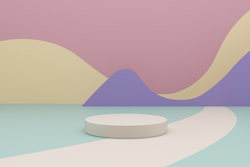 Cylinder abstract minimal scene with geometric platform. background vector 3d rendering with podium. Cylinder to show cosmetic products. Stage showcase on pedestal modern 3d studio pastel colors.
