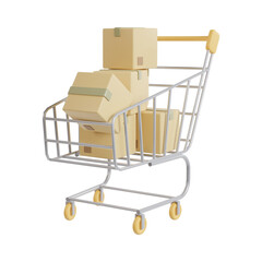 Shopping cart with boxes.