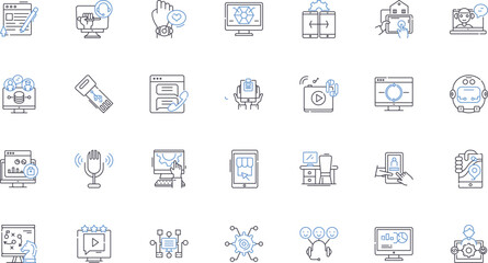 Cybersecurity intelligence line icons collection. Threats, Breaches, Hacks, Malware, Vulnerabilities, Pentesting, Encryption vector and linear illustration. Firewalls,Intrusion,Phishing outline signs