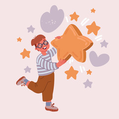 Vector illustration of Child holding gold star