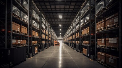Innovative Smart Warehouse Solution with Advanced Automation Technology Cutting-Edge Logistics Facility Featuring Efficient Inventory Management Systems Image for Supply Chain and Industry Professiona