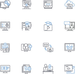 Nerk Infrastructure line icons collection. Cloud, Nerking, Security, Storage, Data, Virtualization, Server vector and linear illustration. Architecture,Bandwidth,Firewall outline signs set