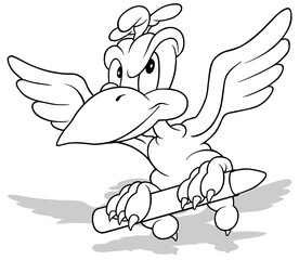 Drawing of a Flying Parrot Holding a Wax Crayon