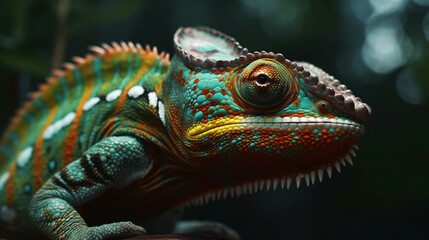 Fototapeta premium Beautiful illustration of a chameleon sitting on a branch