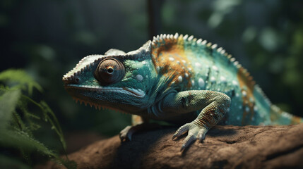 Fototapeta premium Beautiful illustration of a chameleon sitting on a branch