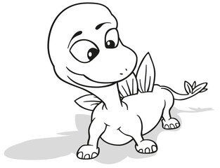 Drawing of a Cute Dinosaur with his Head Turned to the Side