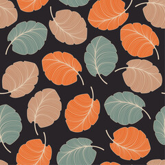 Leaves Seamless Pattern. Line Art Leaf Trendy Modern Design Background. Abstract Fashionable Botanical Vector Template Linear Style for Your Design.