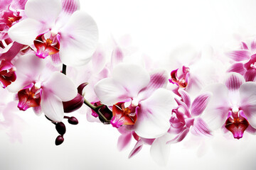 Obraz na płótnie Canvas Close up of orchid flower, phalaenopsis, on white background, Generative AI