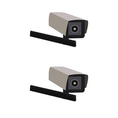 Secure guard eye and crime prevention isolated on white background. Realistic 3d vector illustration.Security cam, cctv video camera, street observe surveillance equipment front and side angle view. 